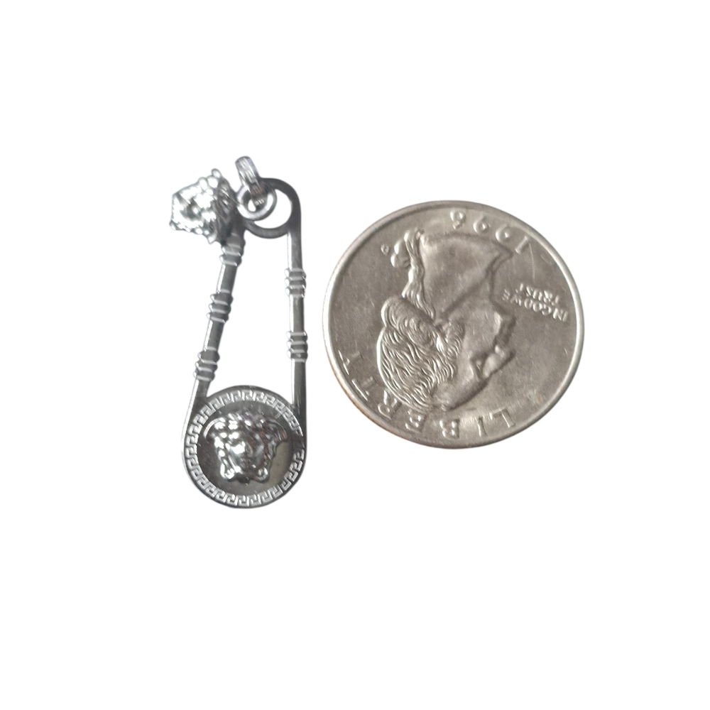 Versace Medusa Safety Pin Pendant In Silver Tone - Picture 2 of 3
